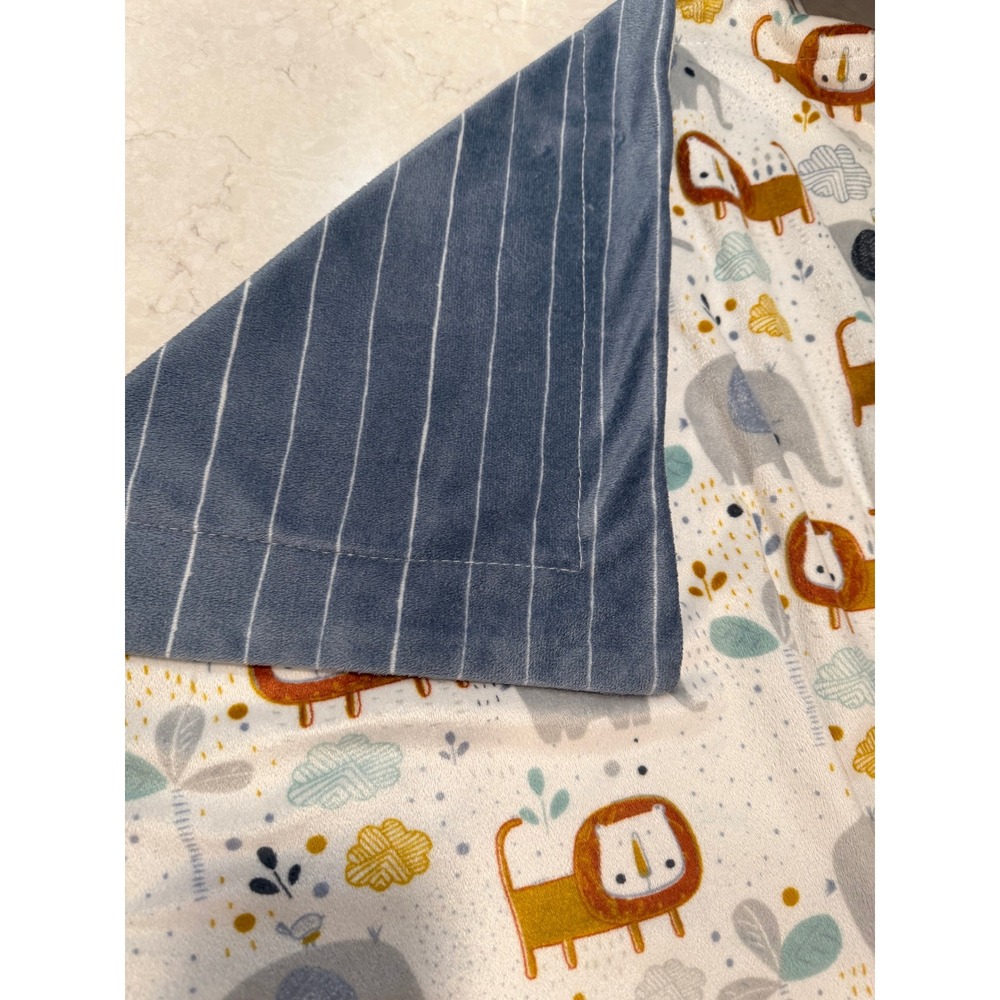 Lila & Jack Safari Animal Lion Elephant Striped Blue Baby Blanket AT2714